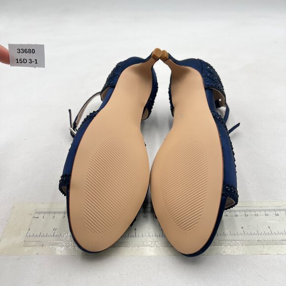 XYD Navy Open Toe Rhinestones Ankle Strap Sandals Low Heel Bridal Evening Shoes - Picture 7 of 8